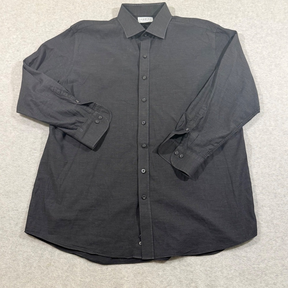Ledbury Dress Shirt Men 17.5 37 Grey Classic Long Sleeve Regular Body - Picture 2 of 8